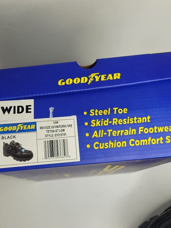 Goodyear men\'s black Teton steel toe skid resistant work shoes size 10W NWT
